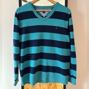 Tommy Hilfiger ⚪️🔴 V-neck sweater sweatshirt cotton knit grandpa